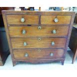 A mid 19thC string inlaid mahogany dressing chest with two short/three long drawers,