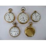 Five similar gold plated cased Waltham pocket watches,