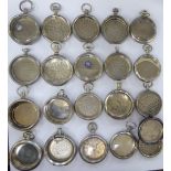 Twenty-one silver plated and stainless steel pocket watch cases some glazed 11