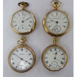 Four similar gold plated cased Waltham pocket watches,