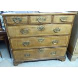 A late 18thC string inlaid crossbanded mahogany and walnut finished dressing chest with three