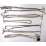Seven silver pocket watch chains,