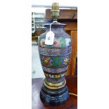 An early 20thC cloisonne vase design table lamp of baluster form,