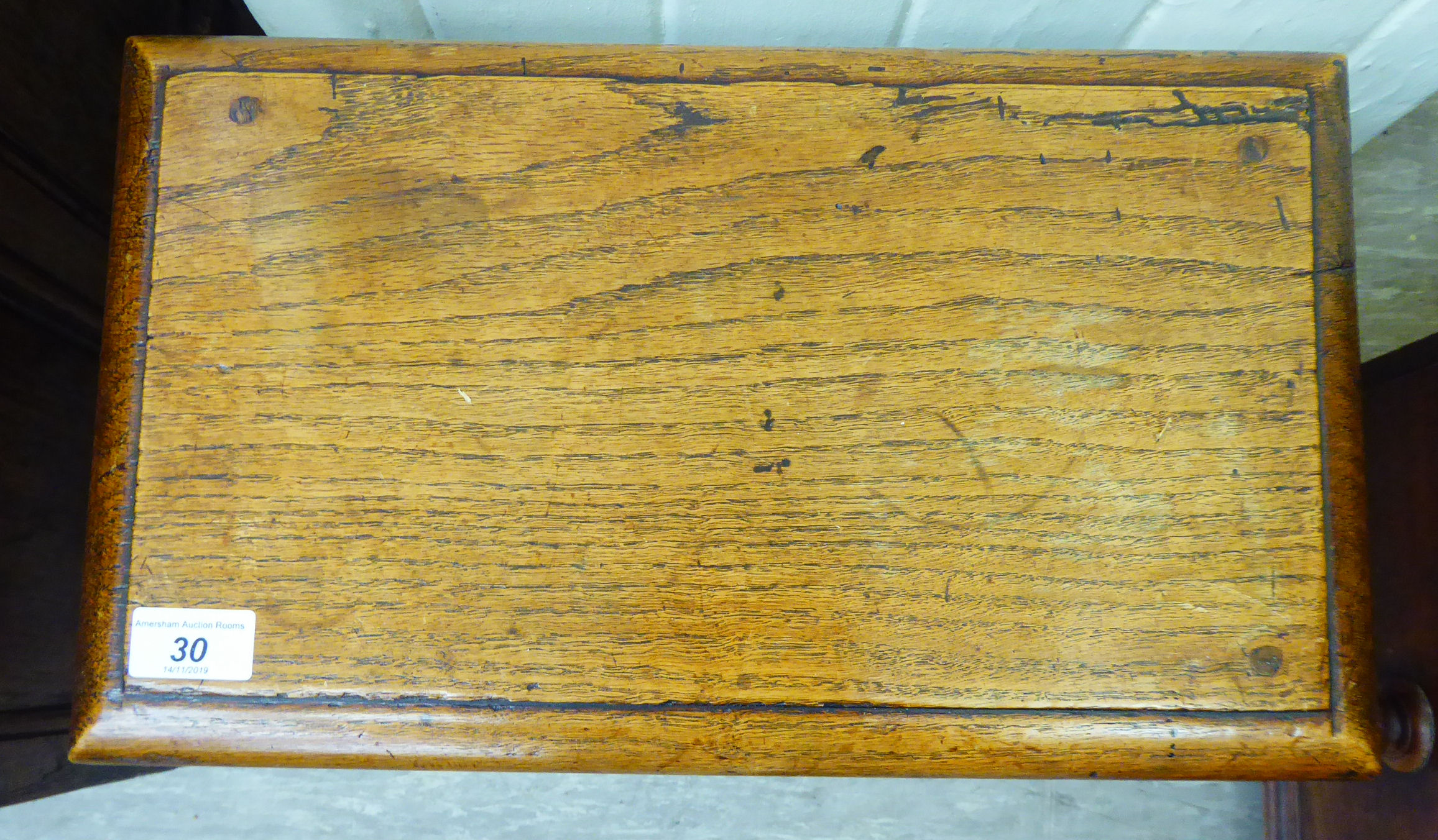 An Edwardian Jacobean design oak joint stool, the frieze carved with a date '1904' raised on turned, - Image 2 of 2