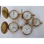 Five similar gold plated cased Waltham pocket watches,
