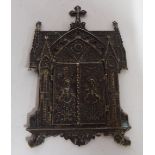 The principal cast and embossed silver coloured metal component part of an 'antique' Russian icon,