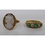 A 9ct gold cameo ring; and an 18ct gold ring,