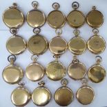 Nineteen gold plated pocket watch cases some glazed 11