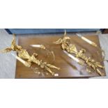 A pair of modern Regency design gilded gesso twin branch appliques,