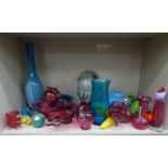 Decorative coloured glassware: to include ornaments,