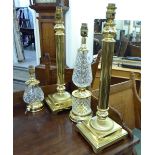 A pair of modern lacquered brass column design table lamps 19''h;