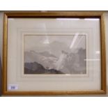 William Sawrey Gilpin - 'Figures in a mountainous landscape' grey wash bears a signature & a