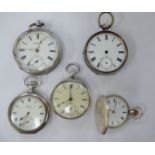 Five similar 19thC and later Waltham and other silver cased pocket watches,