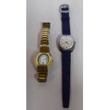 A Seiko gold plated cased bracelet wristwatch, the automatic movement faced by a baton dial,