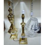 A pair of modern lacquered brass column design table lamps 15''h;