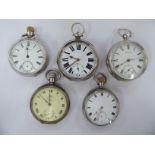 Five similar 19thC and later Waltham and other silver cased pocket watches,