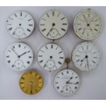 Eight pocket watch movements: to include one by John Lecomber model no.
