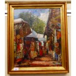 Early 20thC European School - a busy market scene oil on board bears an indistinct signature