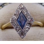 A 1920s 18ct gold and platinum lozenge shaped,