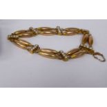 A Victorian 9ct gold parallel link and seed pearl mounted bracelet,