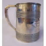 A George III silver quart size tankard of tapered, cylindrical form,