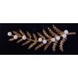 A 9ct gold seed pearl set fern brooch