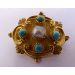 An early Victorian 15ct gold cast and textured brooch,