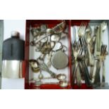 Silver and silver plated collectables: to include a hip flask, flatware, a caddy spoon,