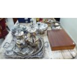 Silver plated tableware: to include flatware; a twin branch candelabrum 10.