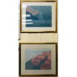 Julia Matcham - two Limited Edition prints 'The Car Ferry' 117/160 and 'Evening in Tuscany'