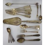 Mixed silver and white metal flatware: to include five dessert forks mixed marks 11