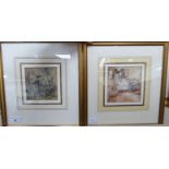 Pictures: to include a 19thC Dickensian street scene watercolour 5''sq framed SR