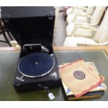 A mid 20thC Columbia portable gramophone with chromium plated steel fittings,