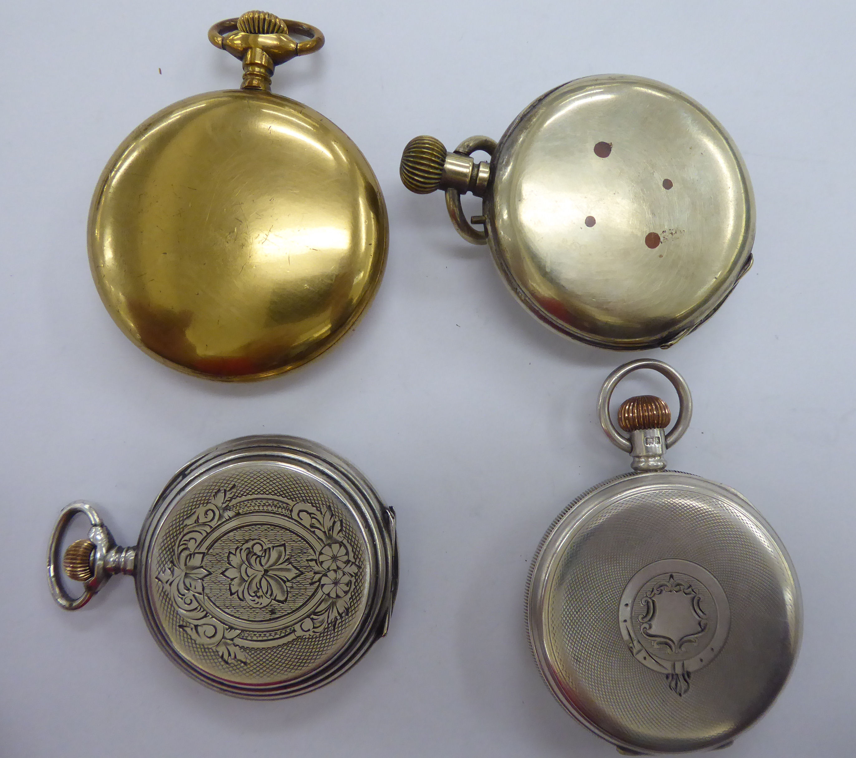 Four late 19th/early 20thC pocket watches, various metal and silver cases, - Image 2 of 4