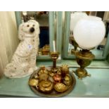 A mixed lot: to include a late Victorian Staffordshire pottery model King Charles spaniel 16''h