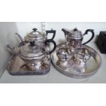 A four piece silver plated tea set of bowl design, a separate teapot,
