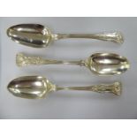Three similar Victorian silver Kings pattern tablespoons mixed marks 11