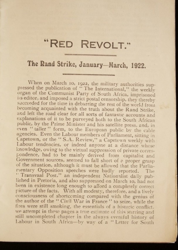 S. P. Bunting, W. H. Andrews (foreword) "RED REVOLT". THE RAND STRIKE, JANUARY - MARCH 1922. THE - Image 3 of 4