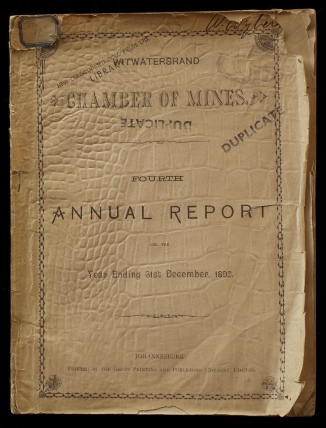 Mining Witwatersrand Chamber of Mines Fourth Annual Report for the year ending 31st December,