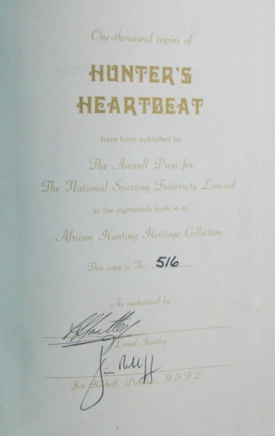 Hartley, Lionel. A.H. Hunter's Heartbeat ( Signed and numbered first edition 516/1000 copies) An - Image 3 of 4