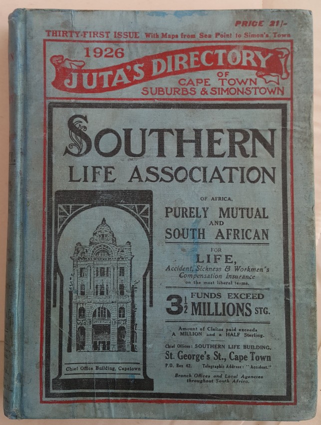 Juta & Co. (Compilers) Juta's Directory of Cape Town Suburbs and Simon's Town 1926 Staining of