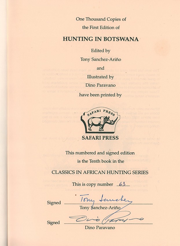Sanchez-Ari?ño (Tony) ed. HUNTING IN BOTSWANA(Signed by the editor and the illustrator) - Image 2 of 4