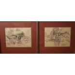 Hannes Meiring 2 x Original Pencil & Ink Drawings by S.A. Author, Artist, and Architect Johannes