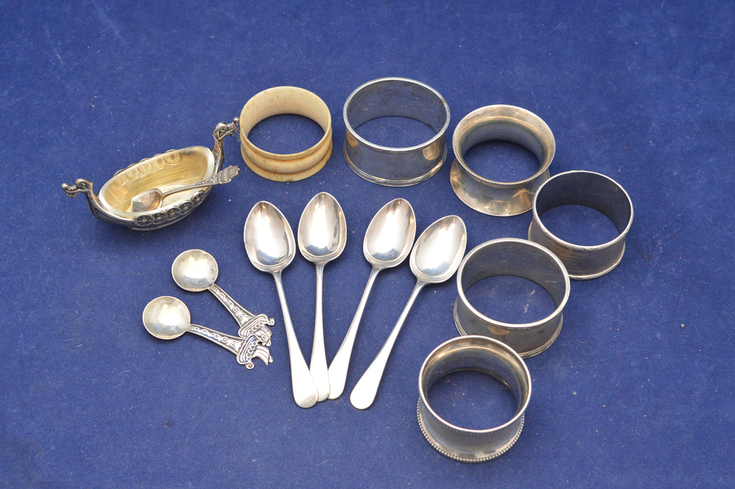 Silver and white metal items