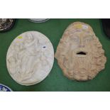 Alabaster relief and terracotta mask