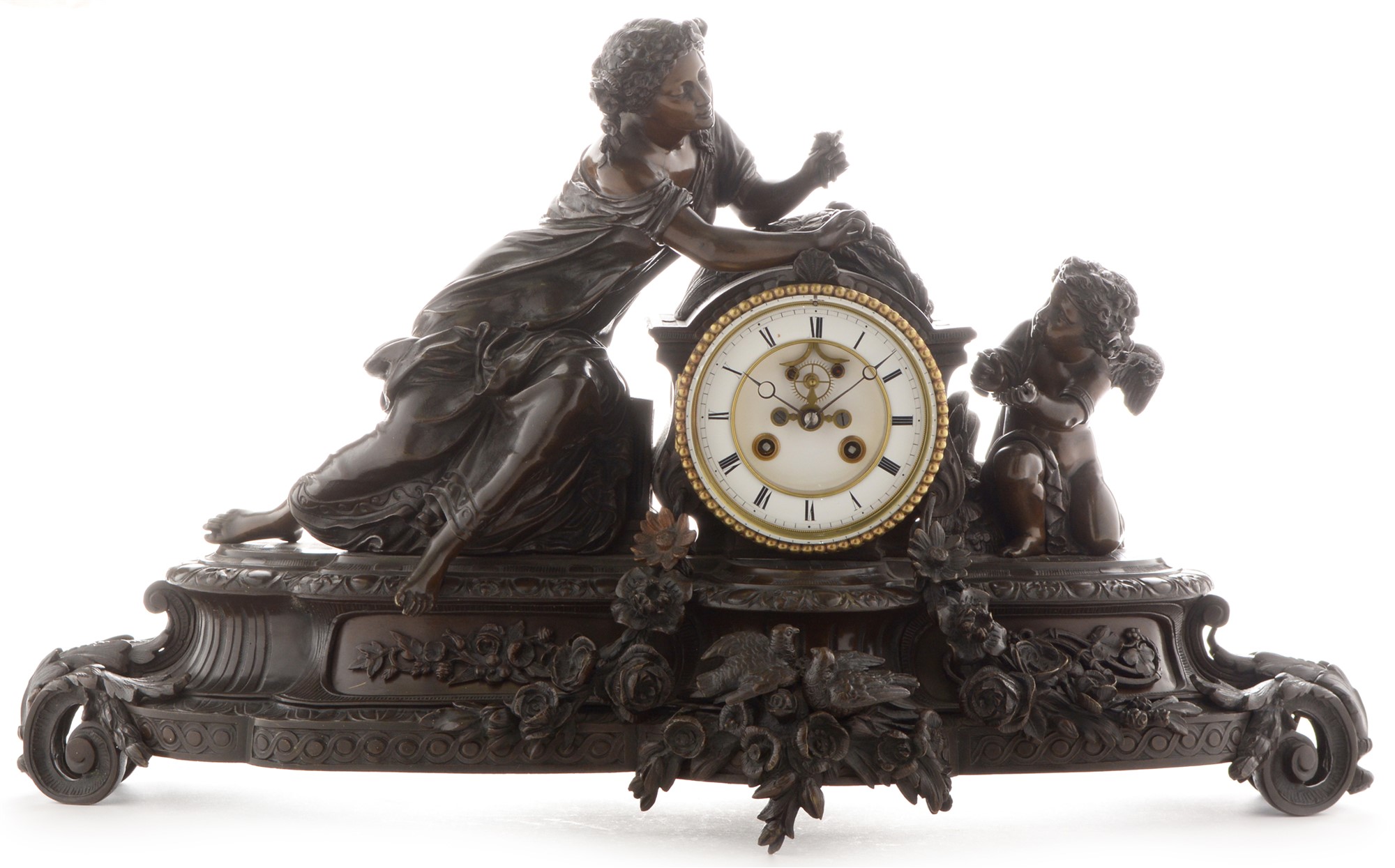 Pert Bally, Brevete a Paris: French bronze mantel clock.