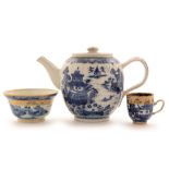 Chinese export blue and white teapot, coffee cup and bowl,