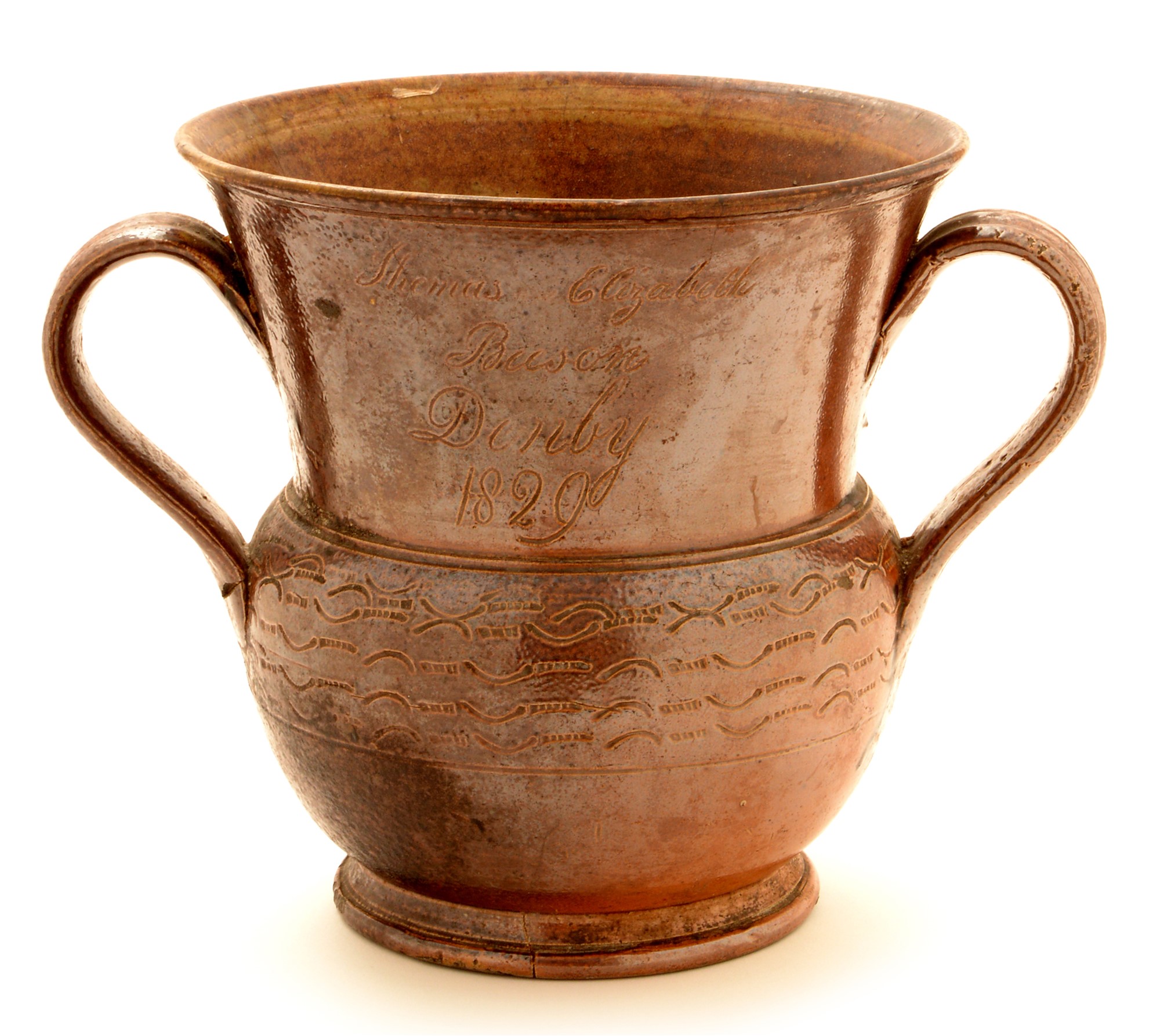 A rare Nottingham brown saltglaze loving cup.