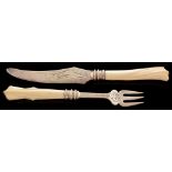 Omar Ramsden silver and ivory fish knife and fork