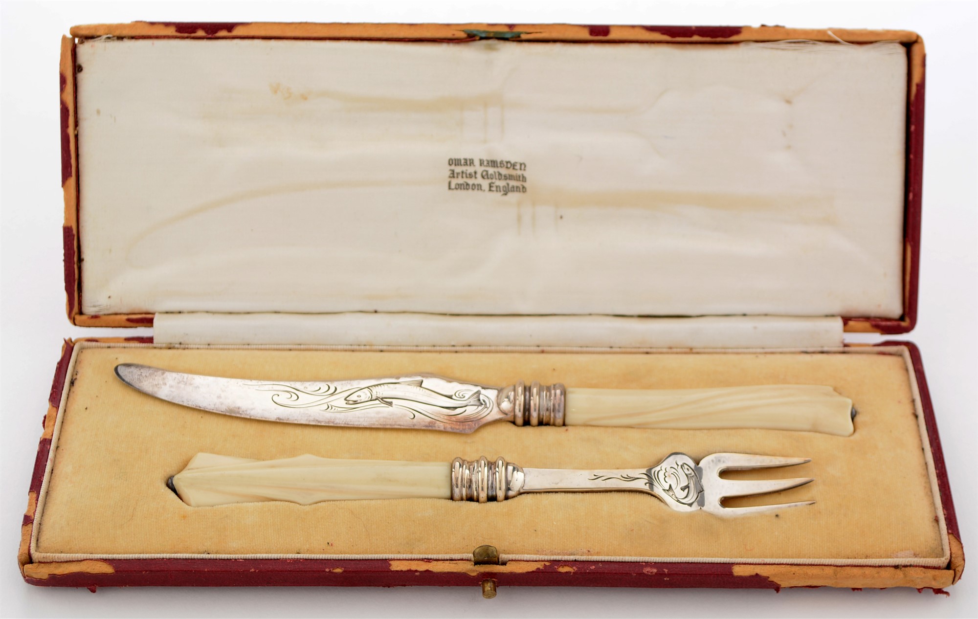 Omar Ramsden silver and ivory fish knife and fork - Image 2 of 2